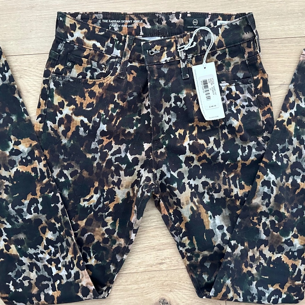 NWT, AG by Adriano Goldschmied The Farrah Untamed Camo Dark Ivy Jeans